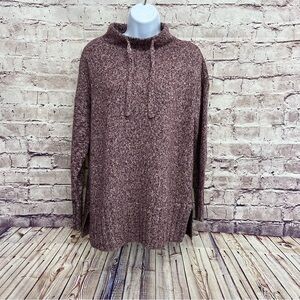 Lou & Grey Purple Heather Mock Neck Tie Knit Sweater